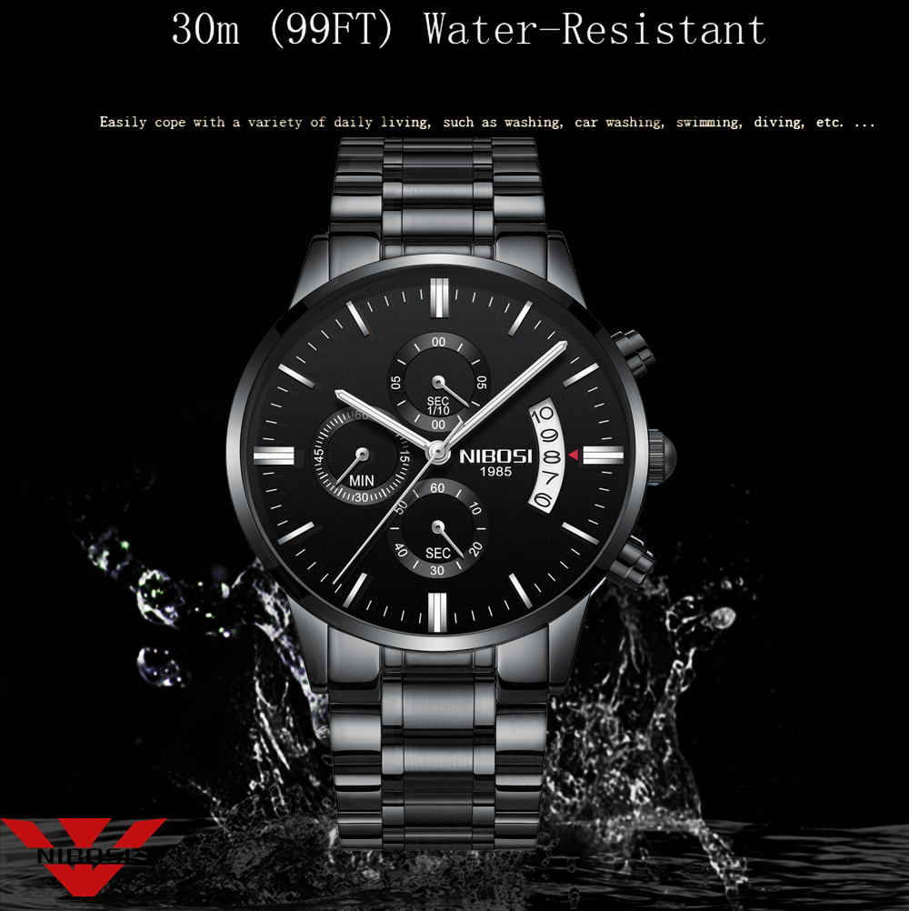 Nibosi aço inoxidável preto re - Luxury Watch Top 10 avaliação e preço