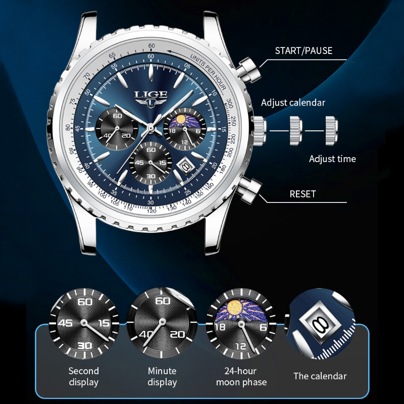 LIGE-Relógio Quartzo de Luxo M - Luxury Watch Magazine avaliação e preço