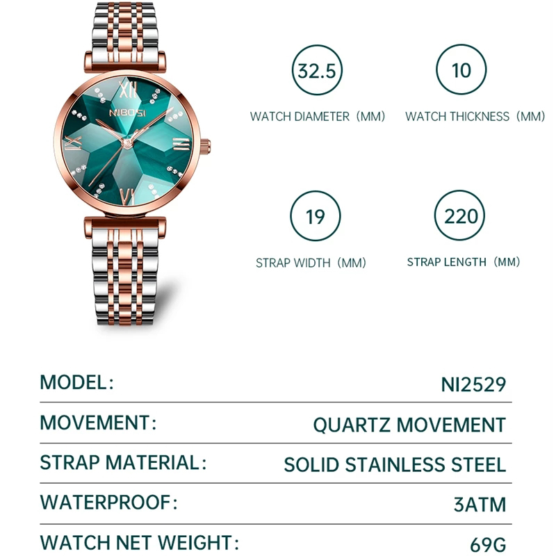 Nibosi moda losango espelho da - Luxury Watch Top 10 avaliação e preço
